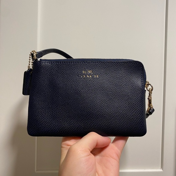 Navy Blue coach corner zip wristlet - Picture 3 of 5
